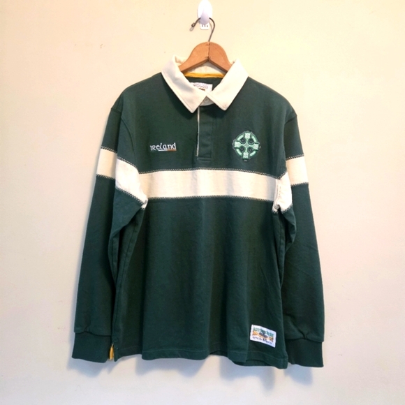 Retro Irish Heritage Collection Rugby Polo Shirt Men Size L Long Sleeve Ireland - Picture 1 of 16